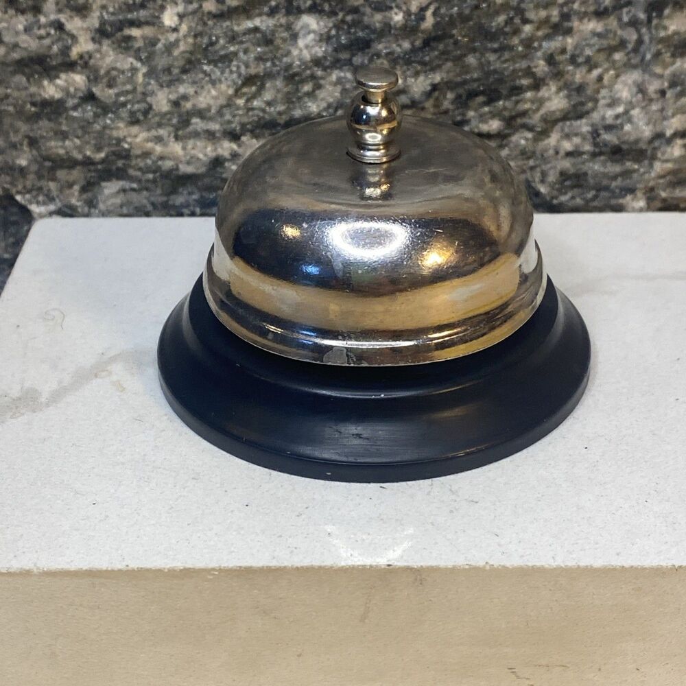 Vintage Hotel Service Desk Bell Metal Service Call Bell Black Base Crisp Ring